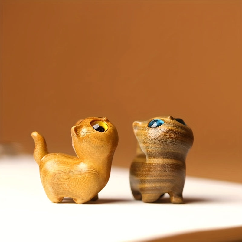 Ahşap El Yapımı Kedi Figürü – Dekoratif & Hediye